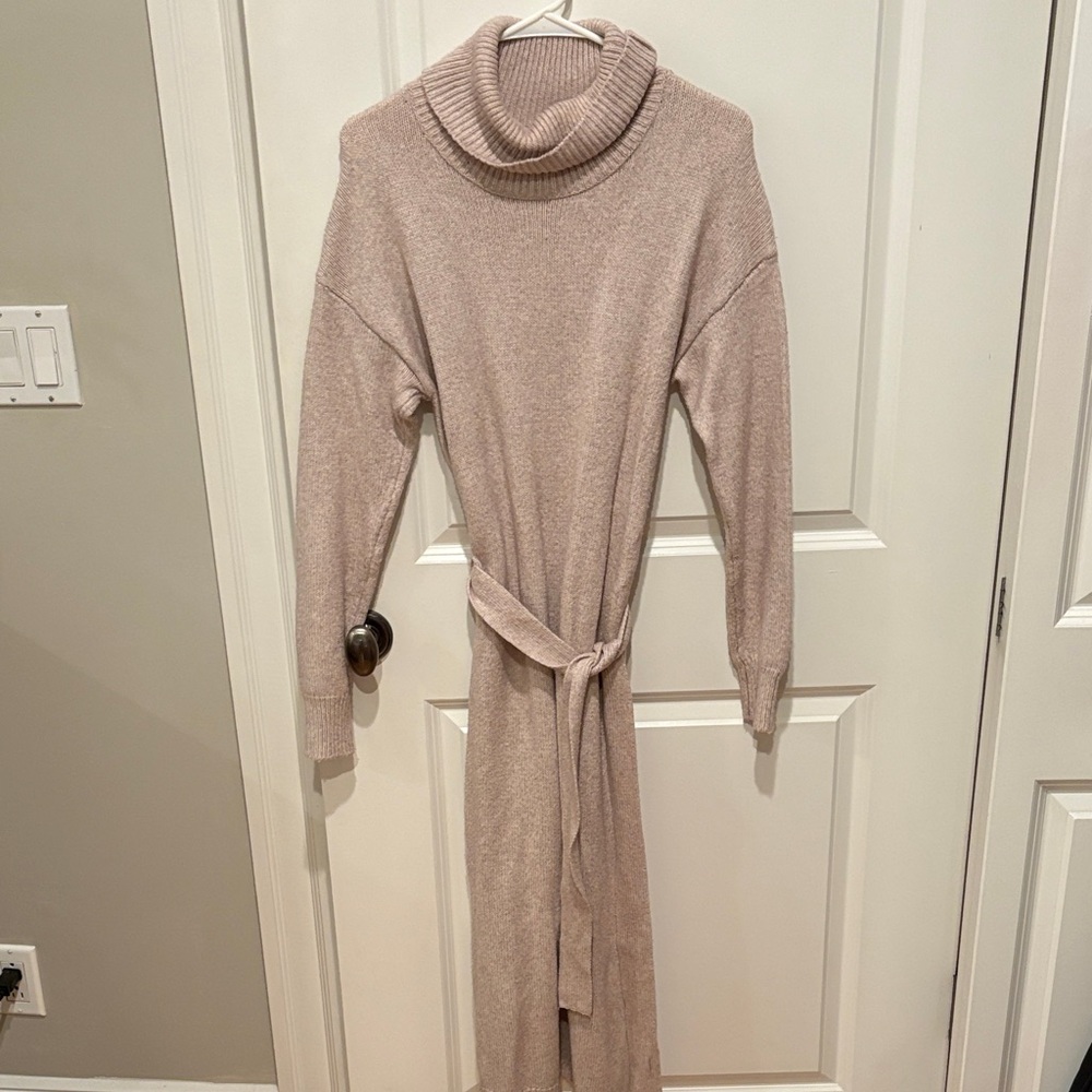 Rachel Zoe Dusty Pink Ribbed Turtleneck Sweater Dress